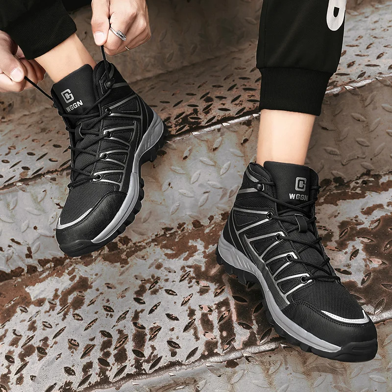 

Classic Brand Sneakers Boots for Mens Black Men Large Size Boots Medium Cut Working Shoes Man Wearable Casual Boots Men