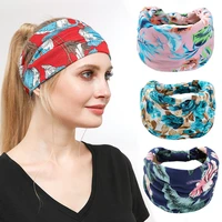wide print headband head band for women outdoor sports yoga run elastic bandanas turban hairband daily hair accessories headwear