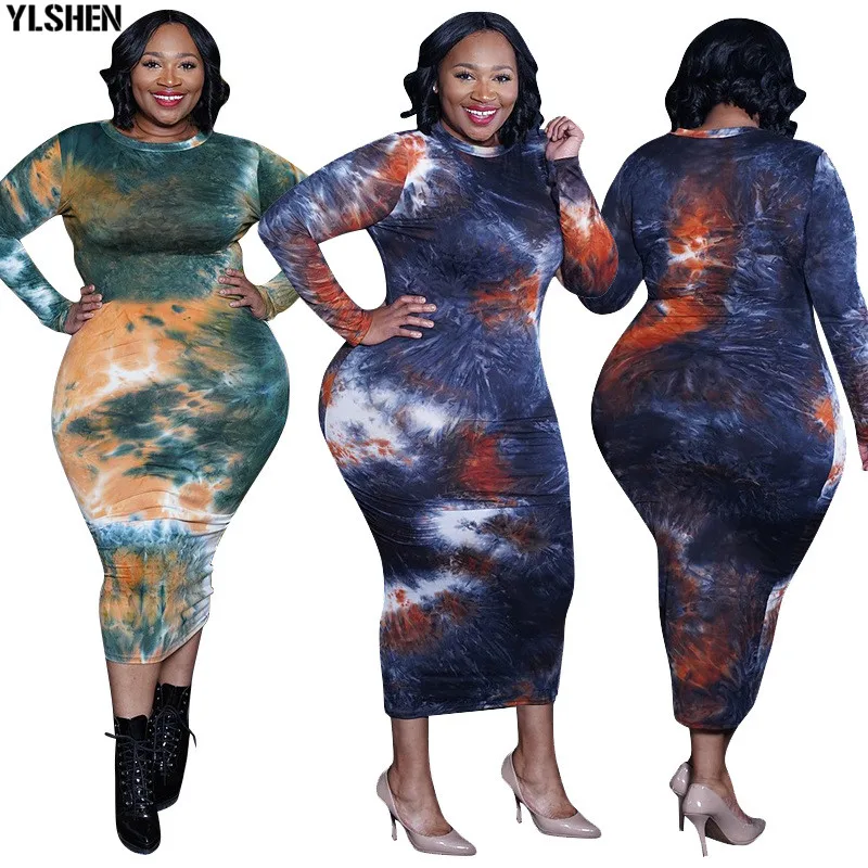 

African Long Print Bodycon Dress Dashiki Long Sleeve Tie Dye Robe Africa Clothing Bazin Design Clothes African Dresses For Women