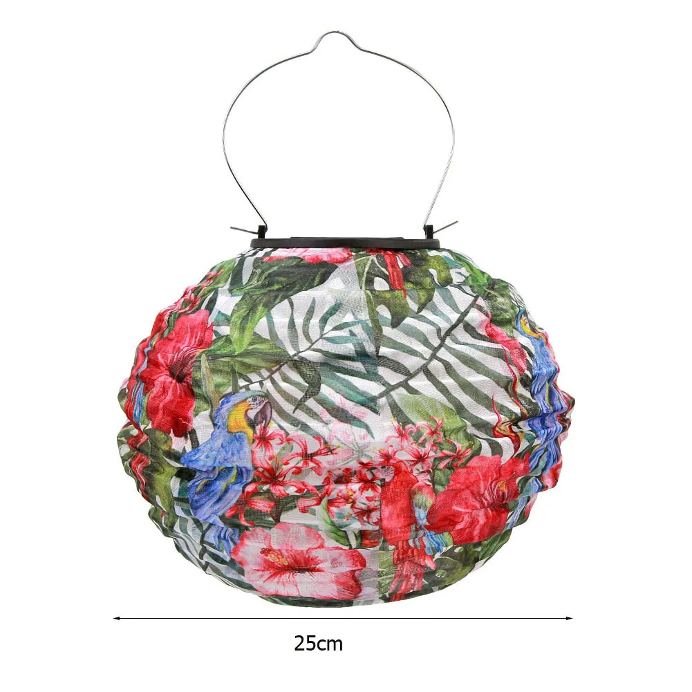 

25cm Solar Light LED Hanging Ball Nylon Lantern Painted Pattern Waterproof Hanging Fairy Lights for Garden Decoration Wedding