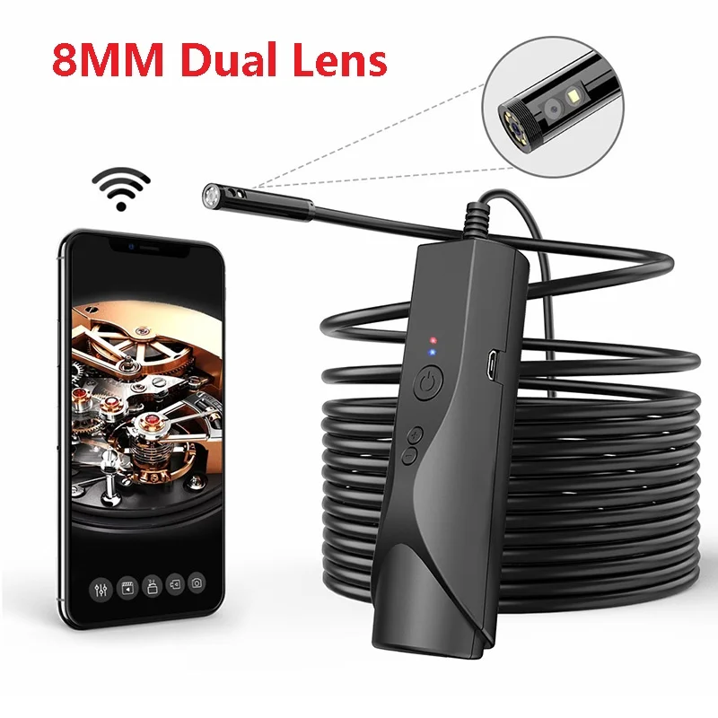 8 мм WIFI двойной объектив эндоскоп камера гибкое наблюдение бороскоп для