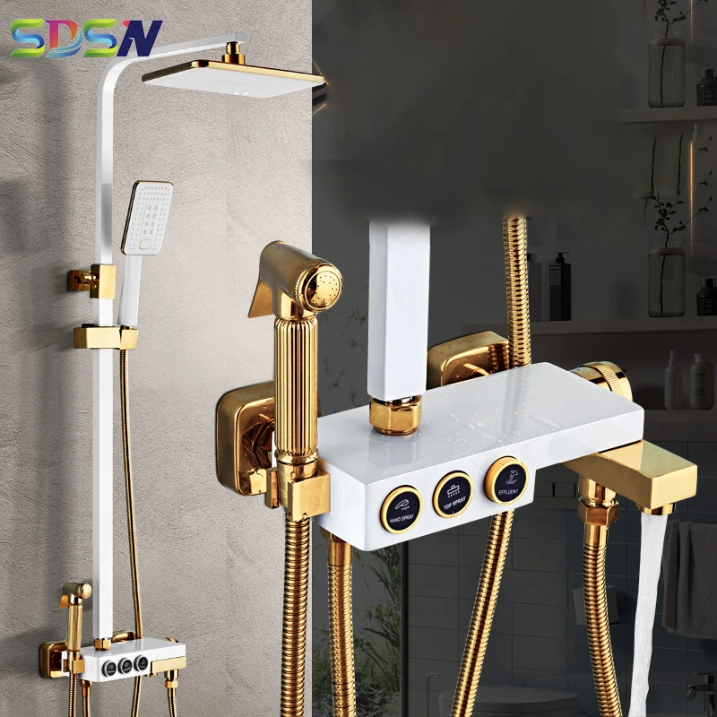 Белый золотой душевой набор SDSN медная Ванна Туалет Биде дождевая душевая головка