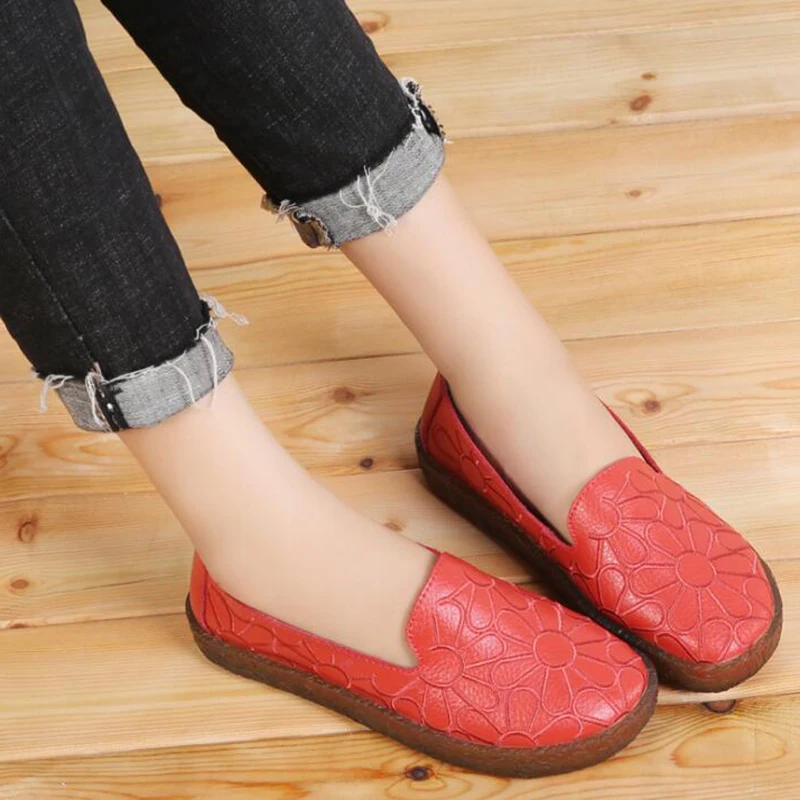 

Autumn new casual women shoes Print Women Genuine Leather Shoes Woman Flat Nurse Peas Loafer sheos woman zapatos de mujer y622