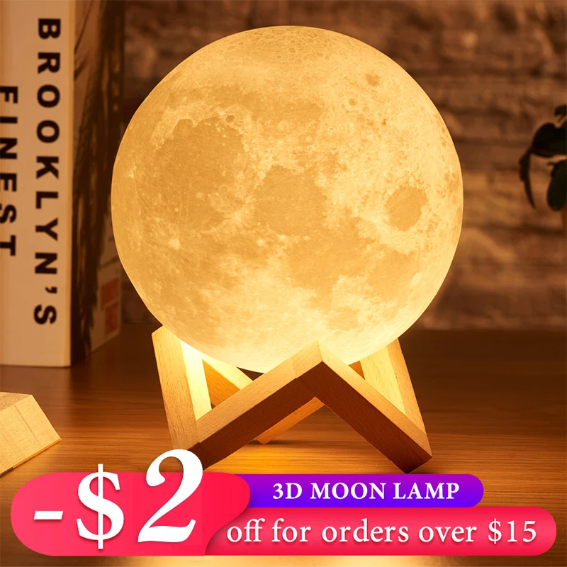 

Rambery moon lamp 3D print night light Rechargeable 3 Color Tap Control lamp lights 16 Colors Change Remote LED moon light gift