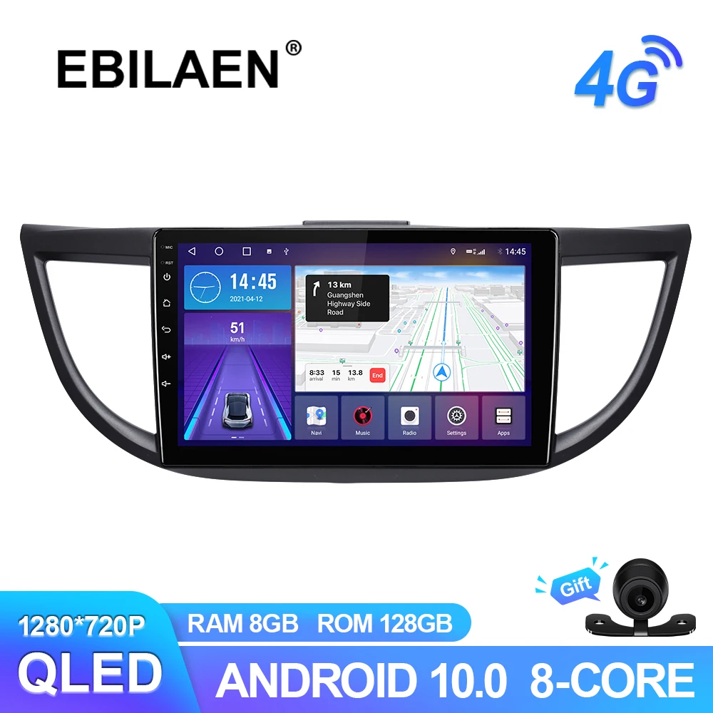 

EBILAEN Android 10.0 Multimedia Car Radio For Honda CR-V CRV 2012-2016 GPS Navigation Wireless Carplay RDS QLED Video Recoder 4G