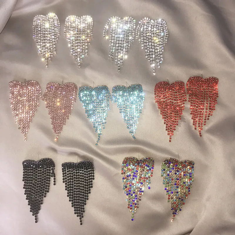 Женские серьги подвески в форме сердца длинные красные стразы вечерние