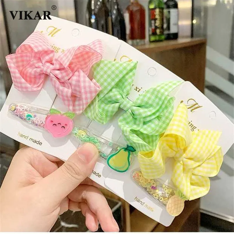 3 шт./компл. заколки для волос с цветными фруктами и бантом девочек детские