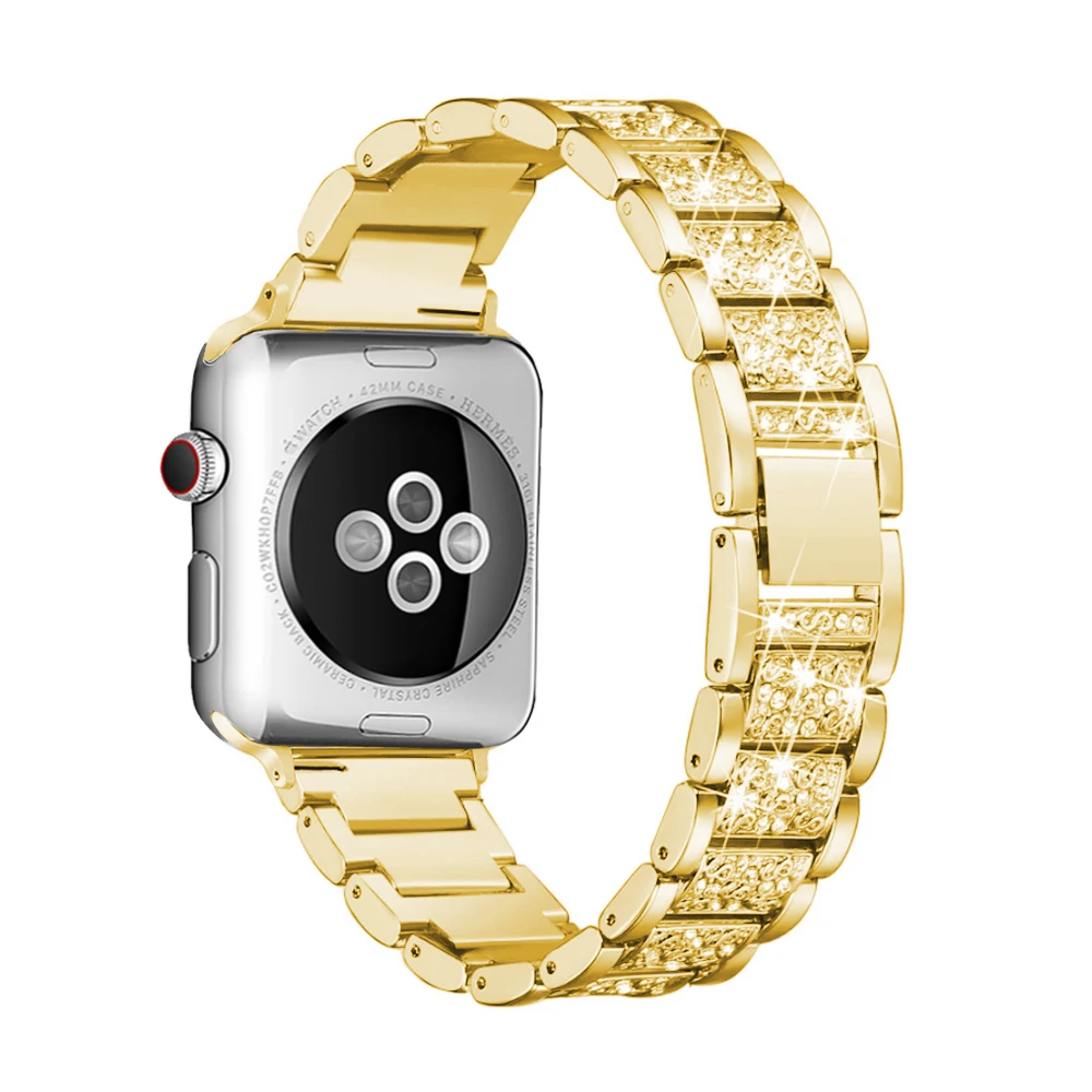 Для Apple Watch band 40 мм 44 мм 38 мм 42 мм Женский алмазный обруч для Apple Watch series 4 3 2 1 браслет для iwatch ремешок из нержавеющей стали - Цвет ремешка: Gold