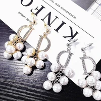 trendy letter pearl drop women dangle earrings crystal flower long pendant earrings for women drops earrings 2020 brincos