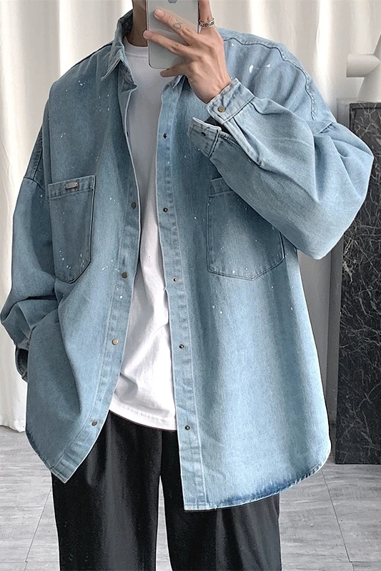 

2019 Autumn And Winter New Youth Popular Solid Color Loose Denim Shirt Fashion Casual Long-sleeved Shirt Coat Blue / Black M-XL