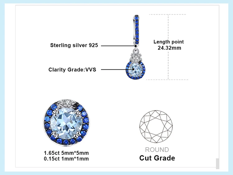 Jewelrypalace модные 1.6ct Подлинная Голубой топаз создан синий шпинель Висячие серьги 925 серебро Юбилей подарки