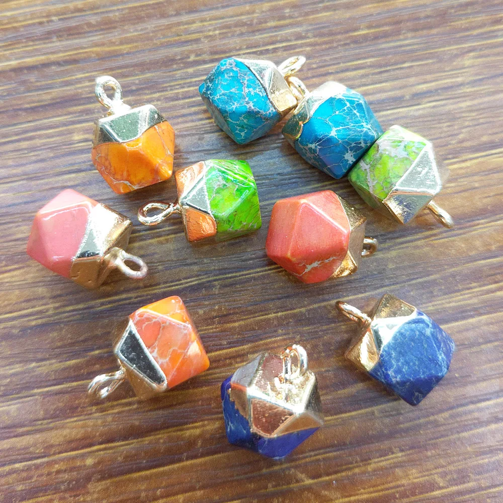 

2pcs Natural Semi-precious Stones Charms Women Jewelry Making 12*14mm Octagonal Sphere Pendant DIY Necklace Earrings Accessories
