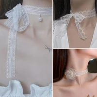 necklace bow lolita collar sweet lace choker bow neckband collar necklace super fairy hollow air quality clavicle chain