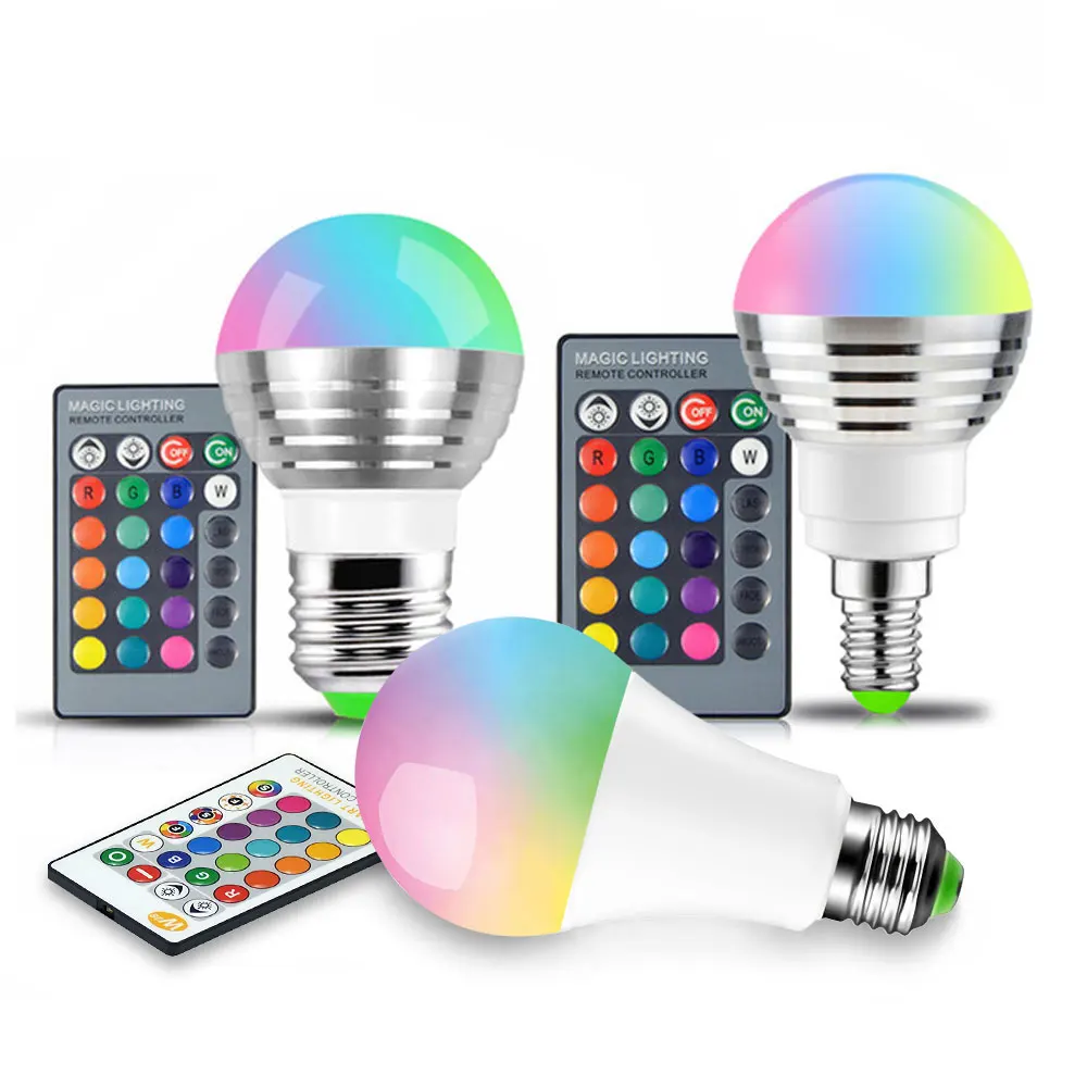 Светодиодный RGB светильник E27 16 цветов волшебный светодиодный E14 110 В 220 85 265 в