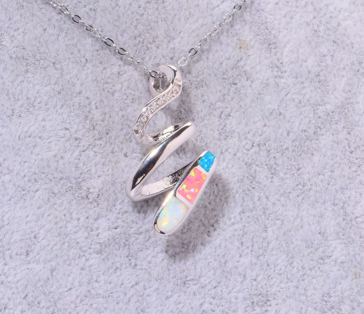 Женский кулон с опалом CiNily голубым/розовым/белым кубическим цирконием