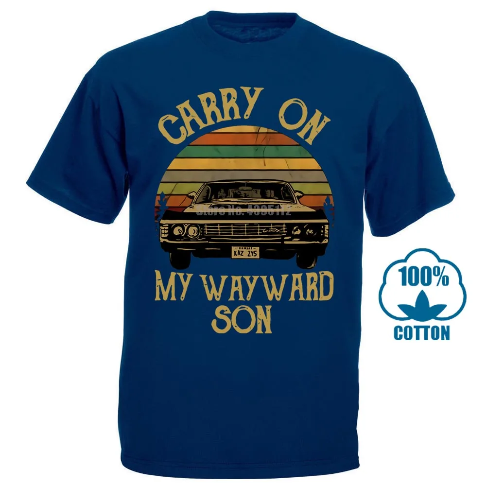 Тёмно-синий Сверхъестественное Винтажная Футболка Carry On My wayard Son Dark Heather для мужчин Сделано в США - Цвет: Тёмно-синий