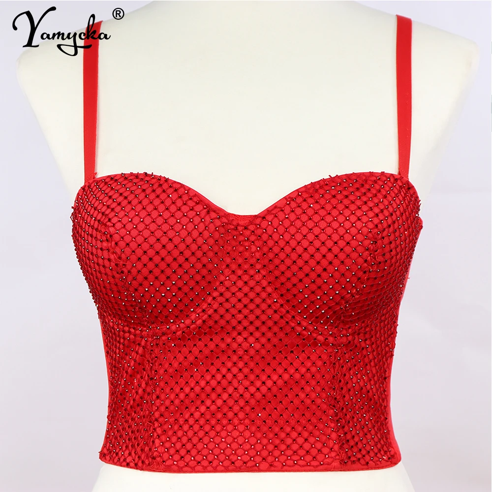 

Сексуальная белая майка стразы, бюстье, корсет, укороченный топ, женская летняя винтажная одежда, топ на бретелях, вечерняя Клубная одежда, ж...