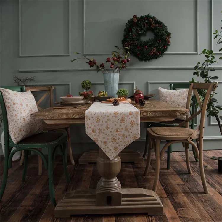 Рождественские золотистые колокольчики, белый стол, бегунок Decoracao Mesa Jantar, хлопок, лен, Chemin De table Tafelloper, вечерние