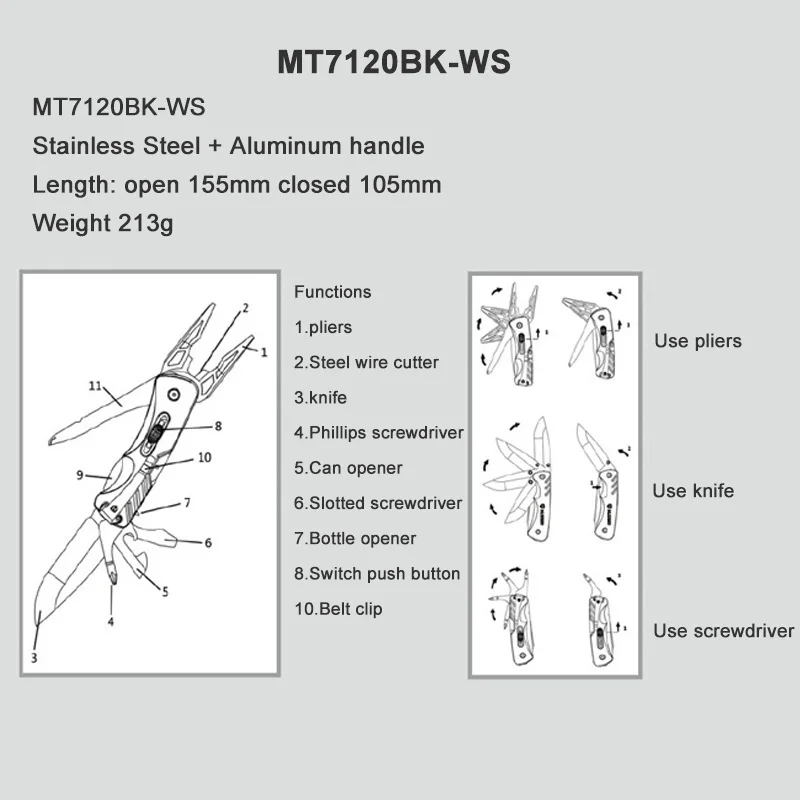 Harnds MT7120 Многофункциональные инструменты с нержавеющими плоскогубцами+ нож+ резак для проводов+ отвертка+ открывалка брелок карманный инструмент
