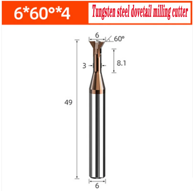 

55Degree Carbide Tungsten Steel Swallowtail Milling Cutter 60Degree Chamfering 6*49*6*8.1