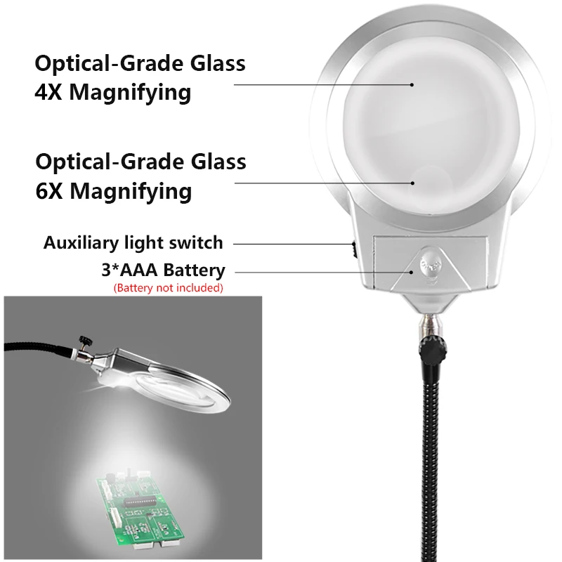 Handskit Third Hand Magnifying Glass with AAA Battery use，Soldering Stand Clip Welding Tools Soldering pcb holder | Инструменты