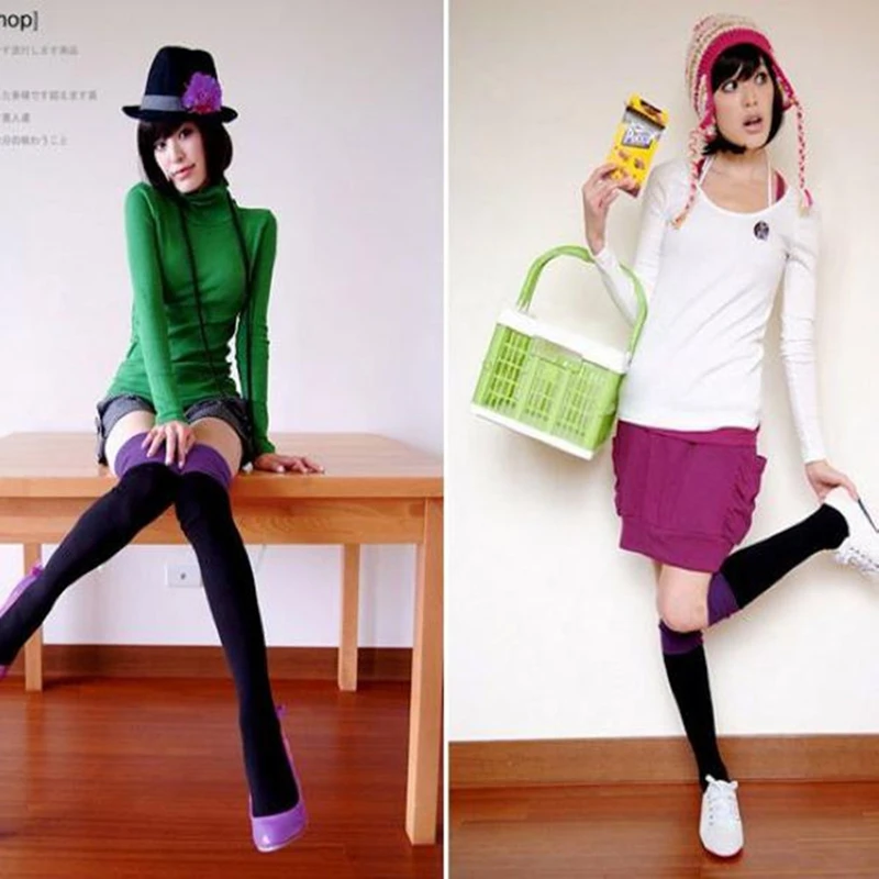 

Cotton Stockings New Socks Fashion Casual Thigh High Over Knee High Socks Girls Female Long Knee Sock Pathwork Color