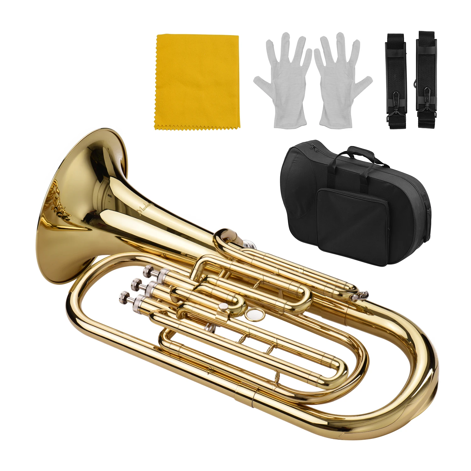 

Muslady Brass B Flat Baritone Bb Wind Instrument Gold Lacquer Surface with Carry Case Mouthpiece Gloves Cleaning Cloth