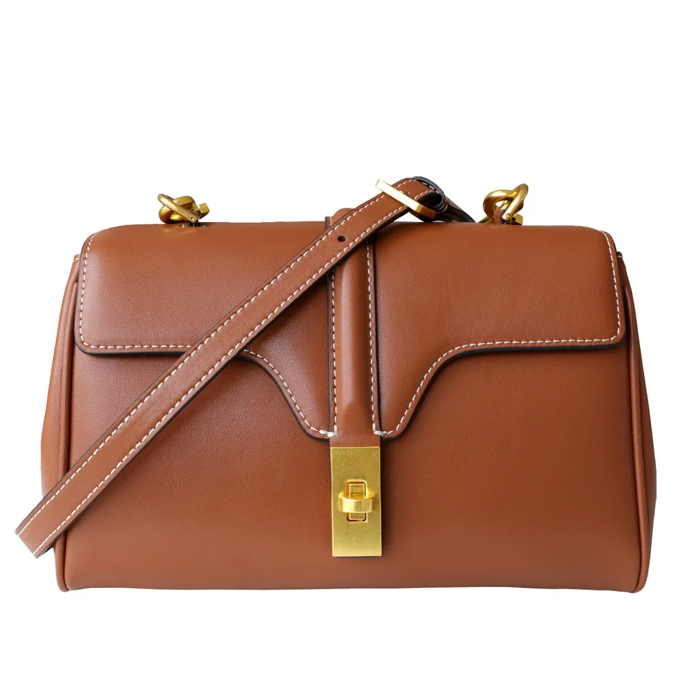 Genuine Leather Wide Strap Shoulder Bags for Women High Quality Messenger Bag Luxury Handbags 2021 Woman Clutch Bag Purses Brown
