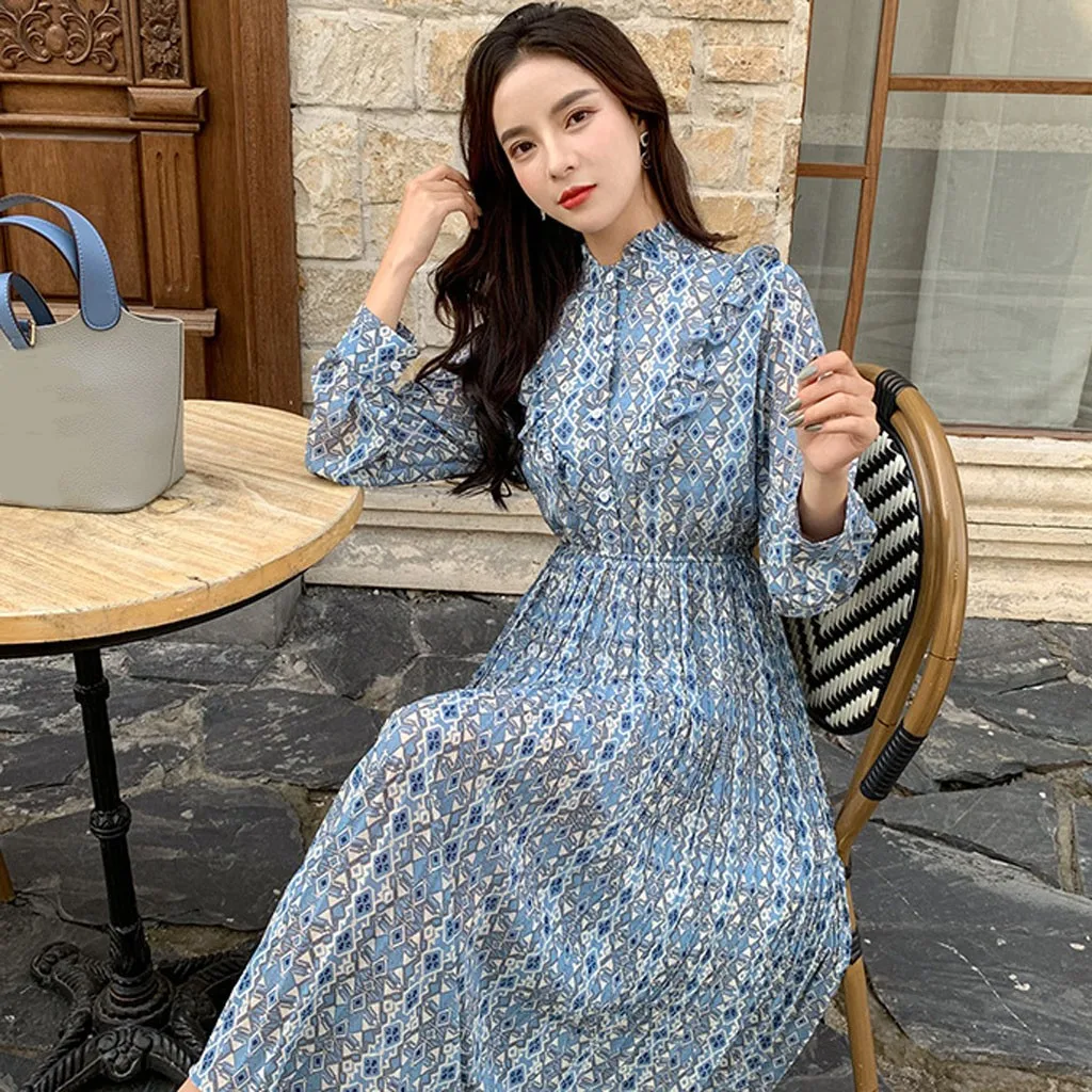 SAGACE платья с принтом элегантное женское пляжное платье длинным рукавом и v