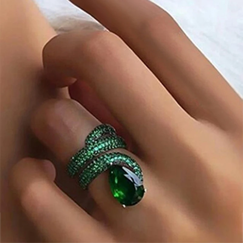 

Luxury Micro Pave Blue Green Water Drop CZ Stone Winding Ring Women Ladies Marriage Party Engagement Rings Trendy Jewelry Gift