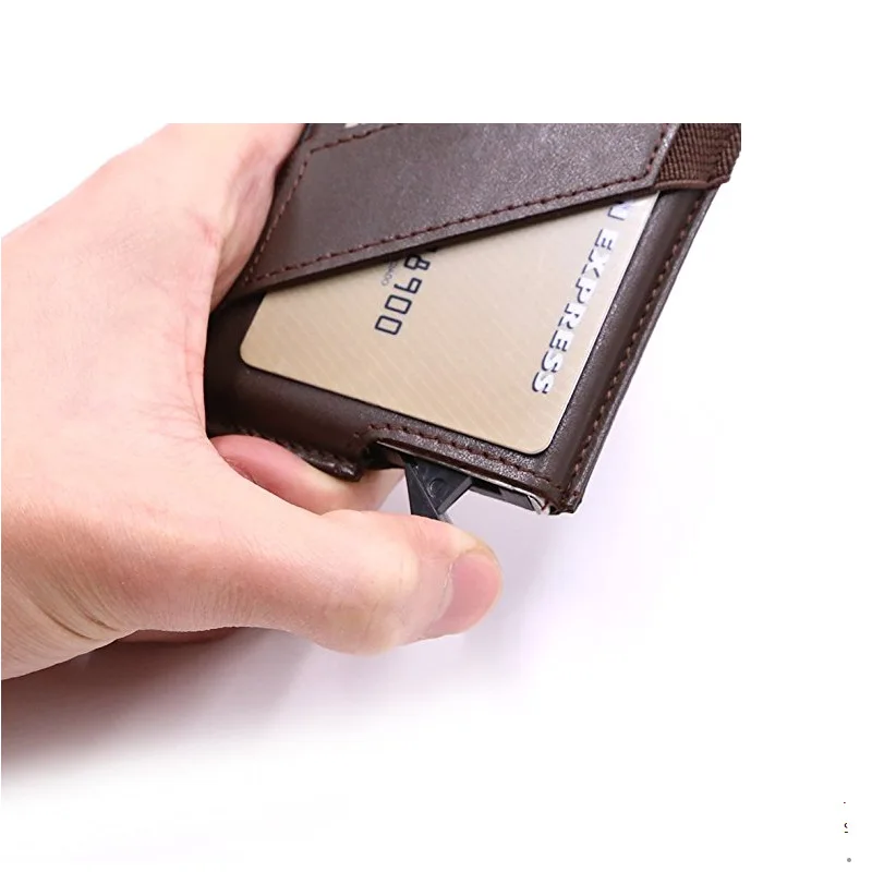 Rfid кошелек из натуральной кожи визитница для удостоверения личности 469 алюминиевый держатель для кредитных карт Автоматическая открытка-раскладушка кошелек tarjetero