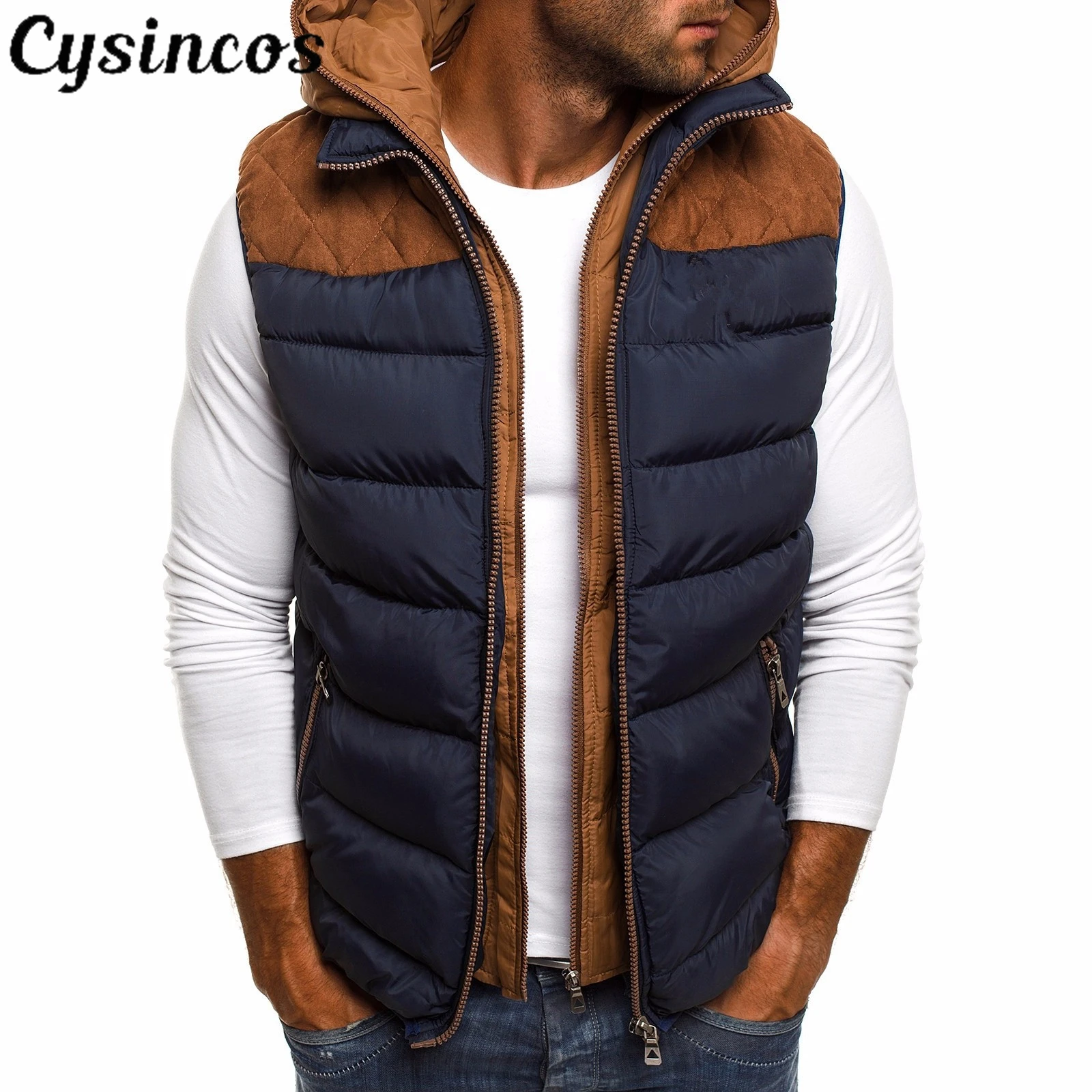 CYSINCOS новинка зимнее пальто жилет мужская теплая куртка без рукавов повседневный