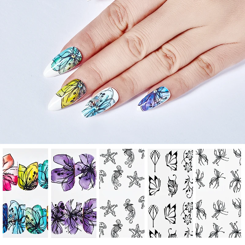 5 шт./компл. Цветочные наклейки для ногтей водная переводная наклейка милые