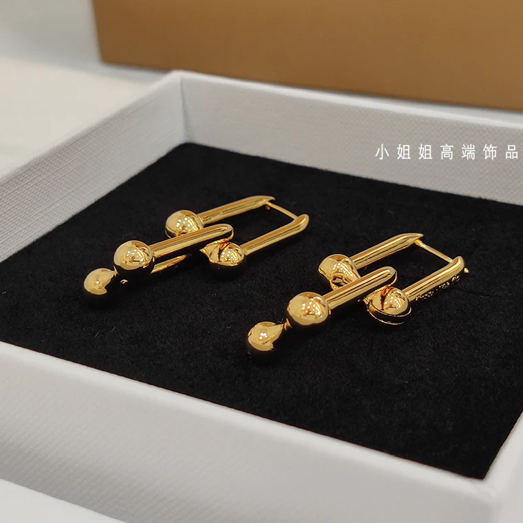 

Metal chain U-shaped bamboo dual-use detachable retro premium earrings