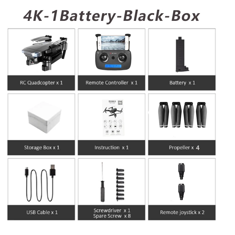4K-1Battery-Box FN, новинка 1080 года, Дрон с камерой SG901, 4 K, P, HD, двойная камера, следуем за мной, Квадрокоптер, FPV, Профессиональный gps, долгий срок службы батареи, игрушка для детей - Цвет: 4K-1Battery-Box