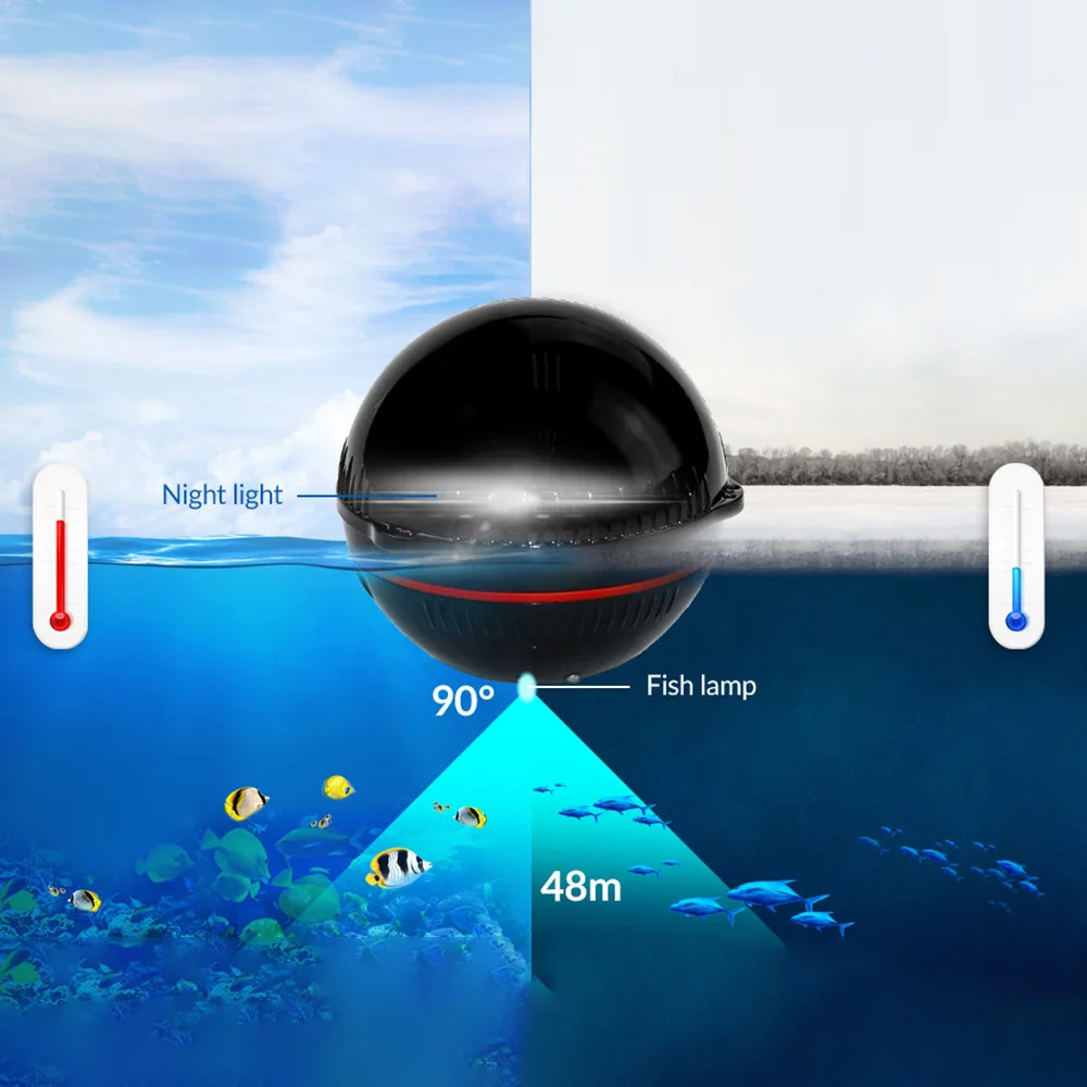 

Wireless Fish Finder Echo Sounder Portable Sonar 48m Smart Bluetooth Detector Fishing Alarm Compatible with IOS & Android