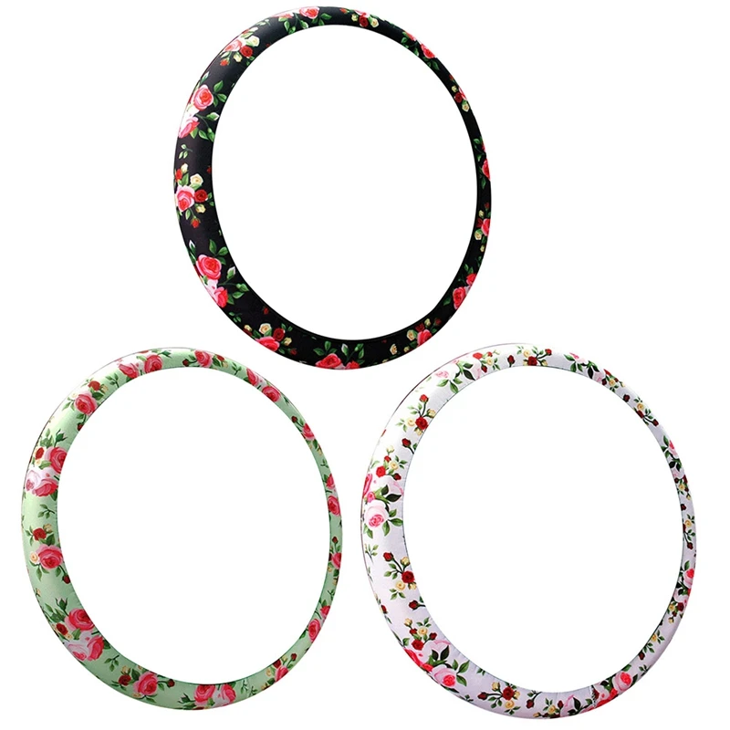 

Universal Leather Auto Car Steering Wheel Cover Anti Slip Rose Flower Car Styling Steering-wheel Covers For Women Girls Ladies/