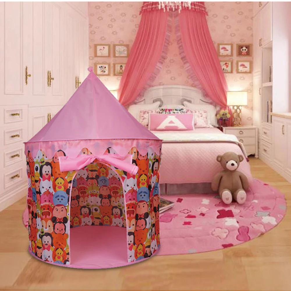 Детская палатка розового и синего цвета игрушечная для кемпинга Складной