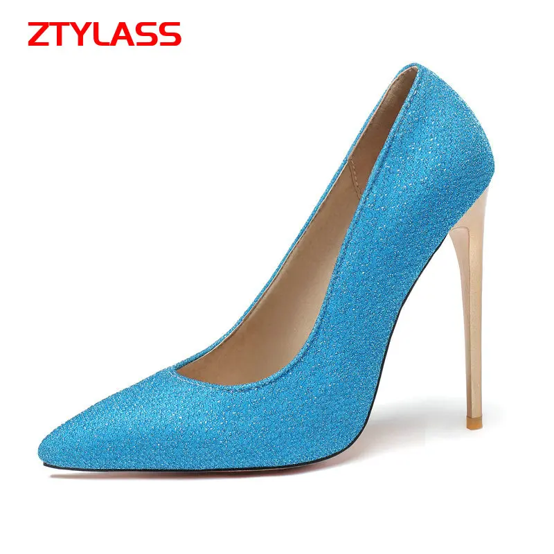 

Sequined Women Shoes Pumps Fashion Pointed Toe Super High Heels Slip On Lazy Shoes Wedding Party Lady Shoes