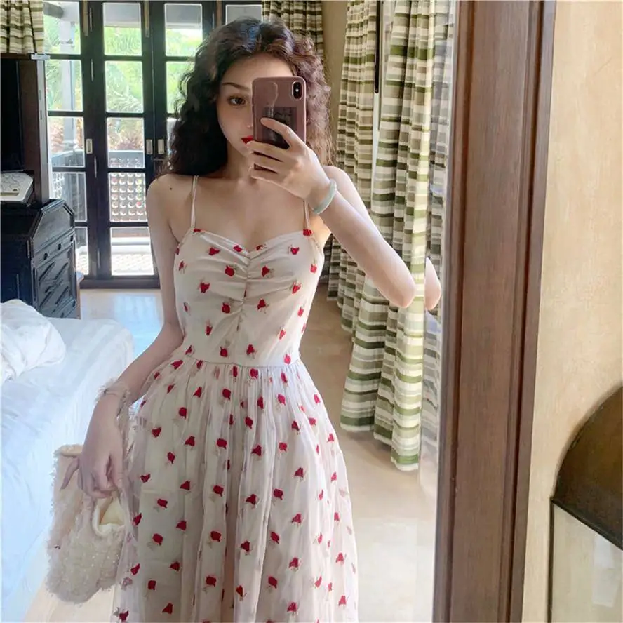 Женское Сетчатое платье с V-образным вырезом длинное на бретелях высокой талией и