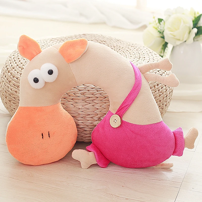 Red pig Мультяшная подушка в форме животных u-образная подушка для дивана, плюшевая игрушка для взрослых, Детская кукла, подушка для шеи, для сна, подарок на день рождения, подарок на праздник - Цвет: Red pig