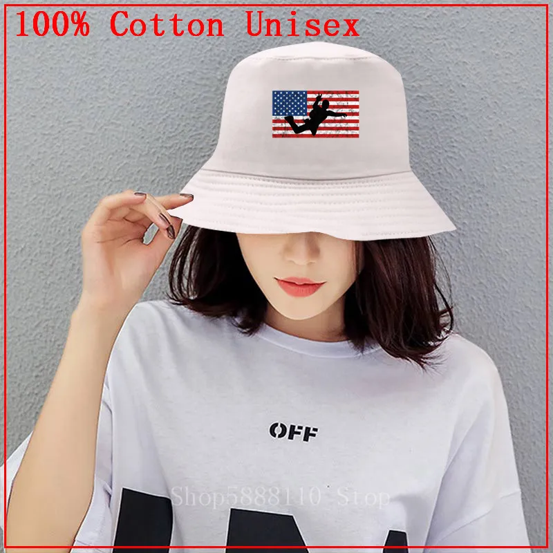 American Flag Design Sky Diving Panama Bucket Hat Men Women cartoon Cap bob Fishing Fisherman girl boy | Аксессуары для одежды