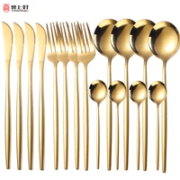 16pcsset gold cutlery set stainless steel knife spoon fork spoons teaspoons kitchen utensils sets western christmas tableware