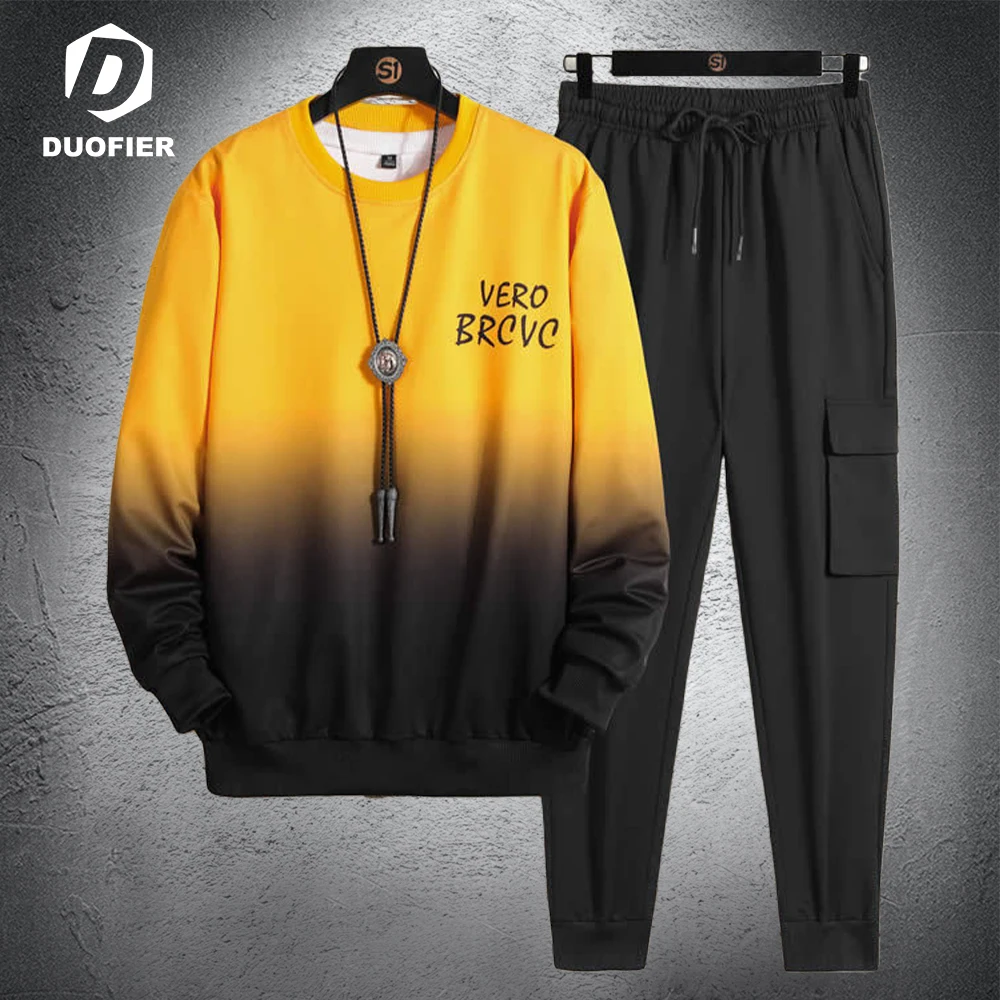

2021 Autumn Mens Set Fashion O-neck Long Sleeved Casual Suit Gradient Tracksuit Men Two Piece Streetwear Gym Clothing Sweatsuit