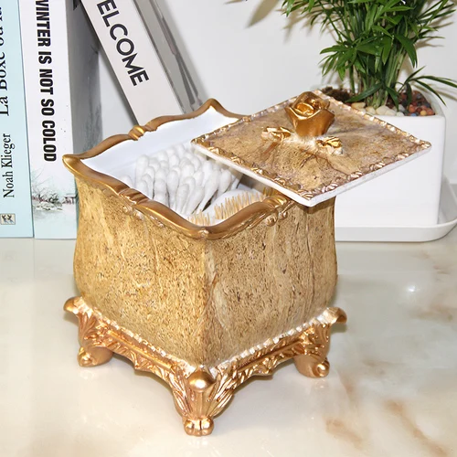 European Style Emboss Resin Toothpick Box Cotton Swab Box Home Desktop Toothpick and Cotton Swab Storage Supplies - Цвет: N