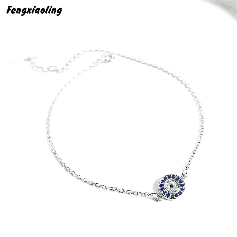Женский браслет на ногу из серебра 2020 пробы с голубыми глазами дьявола |