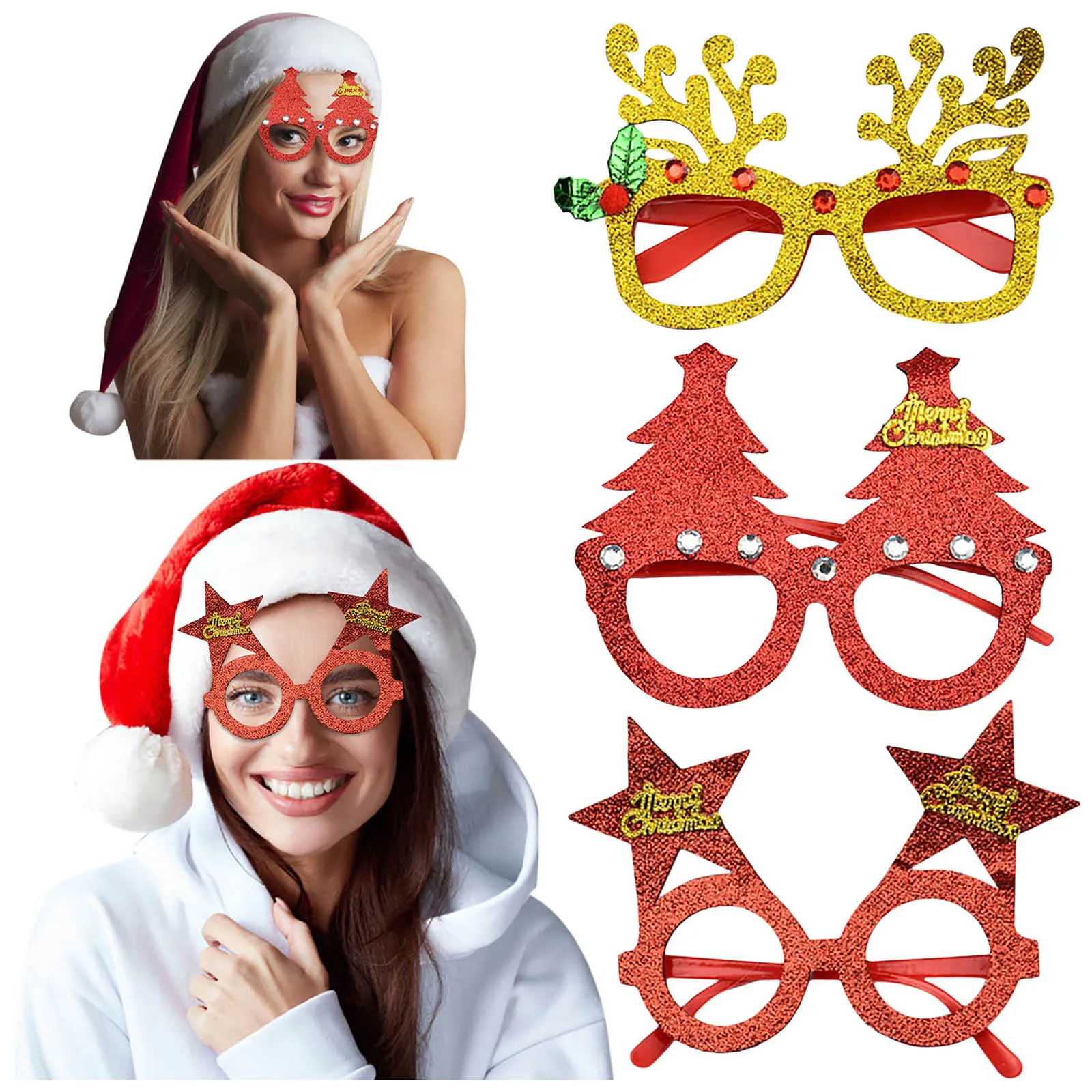 

Рождественские очки, блестящие оправы для очков для вечеринки, рождественские украшения для костюма, очки для рождественских вечеринок, пр...
