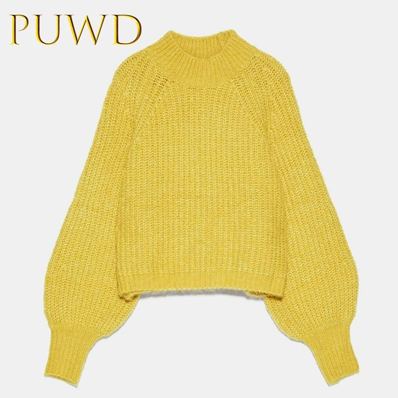 Женский трикотажный свитер PUWD желтый с рукавом Pengpeng осень 2019 | Женская одежда