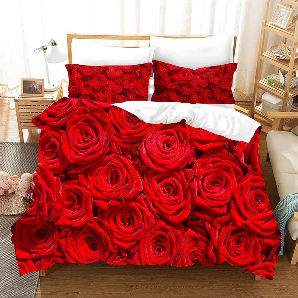 

3D Pink Rose Bedding Set And Pillowcase Luxury Bed Linen Soft Home Textile Flower Printed Duvet Cover For Lover Couple
