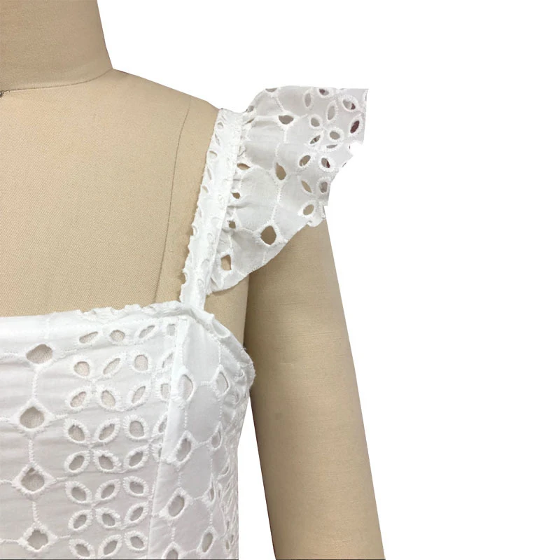 Женское винтажное платье из хлопка на тонких бретельках с вышивкой|Женские